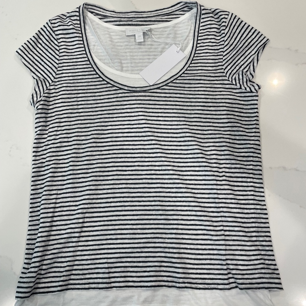 Stripe linen double layer T-shirt